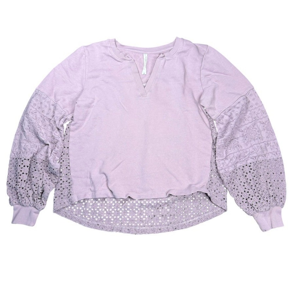 Anthropologie XS Shirt Lavendar Purple Lace Eyelet Balloon Sleeve
